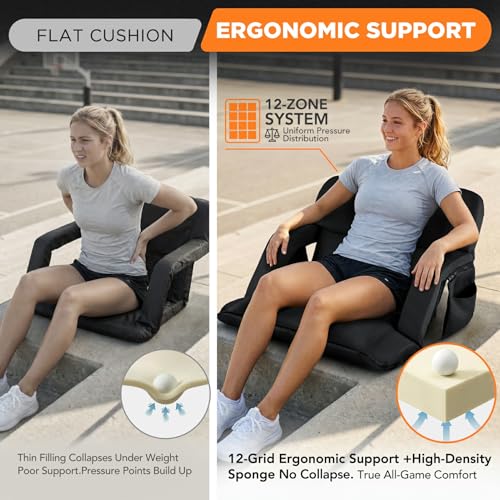 Extra Wide Stadium Seat with Back Support & Reclining Positions - Black 25"