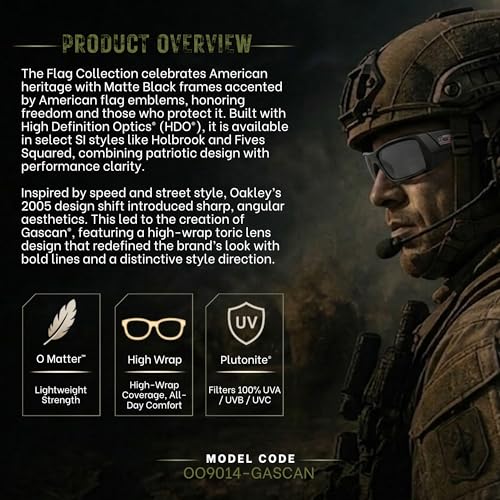 Oakley SI GASCAN USA FLAG Sunglasses Matte Black Frame Grey Lens One Size
