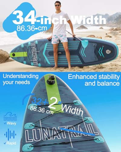 LunaTrail 11' x 34" Extra Wide Inflatable Stand Up Paddle Board Kit Gray Blue