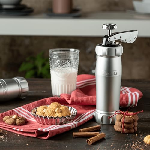 Marcato Biscuit Cookie Press Silver - 20 Shapes, 2 Sizes, Italian Aluminum