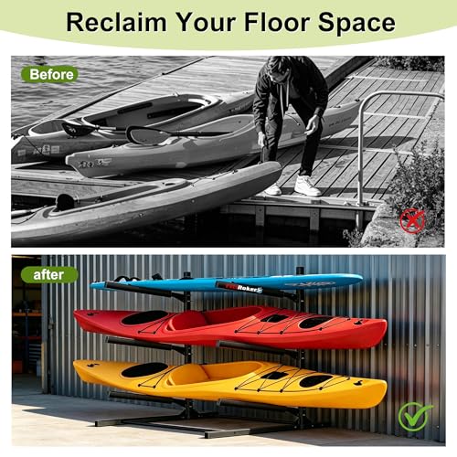 3-Tier Kayak Storage Rack Garage Stand Supports 300 lbs Black Steel