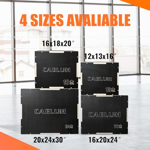 CAELUM 3-in-1 Black Wooden Plyometric Jump Box - 24 x 20 x 16 inches, Non-Slip Gym Equipment