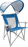 GCI Outdoor Sunshade Captain's Chair - Collapsible Folding Canopy Chair with Armrests & Drink Holder | Saybrook Blue