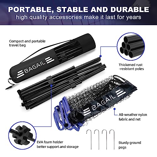 BAGAIL Adjustable Height Badminton Net 17ft Blue/Black Outdoor Indoor