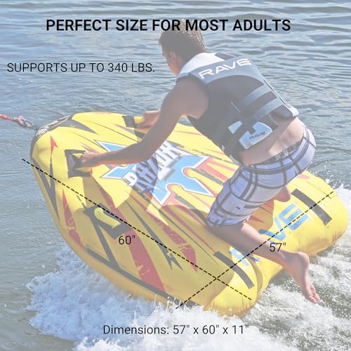 RAVE Sports Razor Inflatable Towable Tube Yellow for 1-2 Riders, Skim-Fast Bottom, Nylon Cover