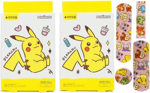 2Pack, Pikachu Adhesive Bandages 16 Count Each, 32 Count Total, First Aid Bandages with Cute Designs (Assorted2)
