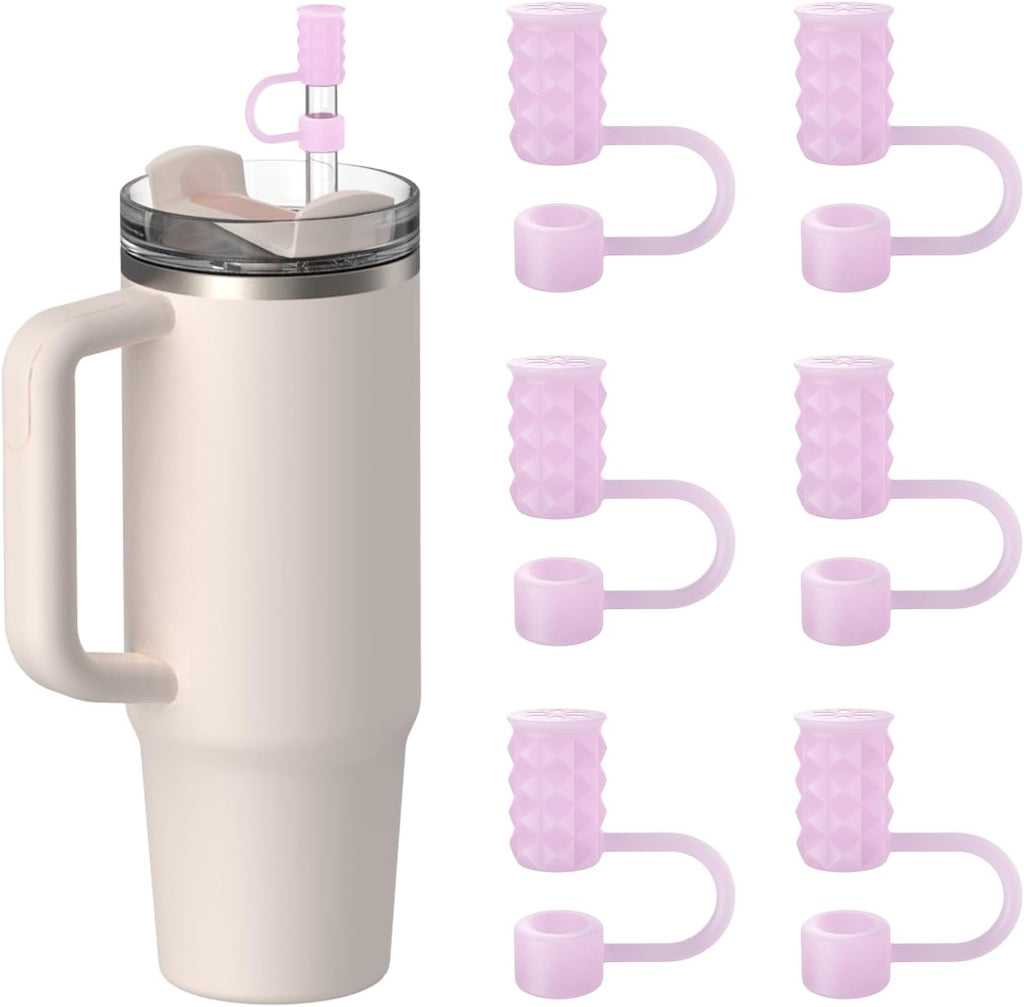 YOTIME Silicone Straw Covers - 6Pcs Reusable Dust-Proof Caps for Stanley Cup 40 & 30 oz | Translucent Pink