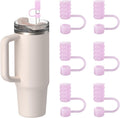 YOTIME Silicone Straw Covers - 6Pcs Reusable Dust-Proof Caps for Stanley Cup 40 & 30 oz | Translucent Pink