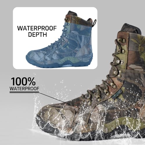 R RUNFUN Men's 8-Inch Waterproof Insulated Camo Hunting Boots - Brown, Size 10