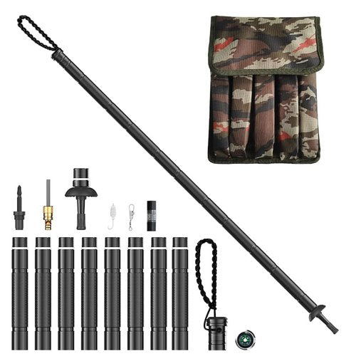 Survival Hiking Stick (8-Section Design), Modular Survival Walking Stick with 8-in-1 Essential Tools, Collapsible Survival Hiking Stick for Camping, Bushcraft, and Outdoor Safety