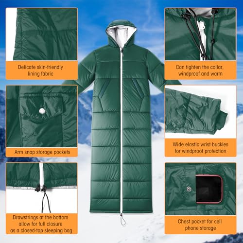 Macarrie Green Wearable Sleeping Bag for Adults with Sleeves - 0°C Insulated Portable Camping Gear