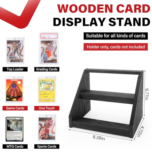 GIASSVIO 2-Tier Black Wooden Trading Card Display Stand for Graded Cards