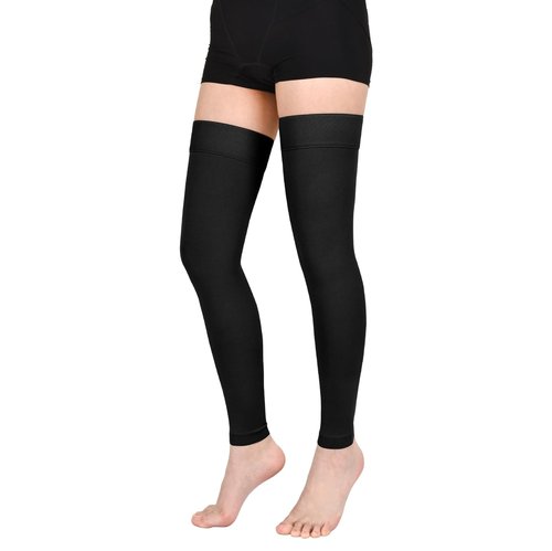 Wegitcs 1 Pair Thigh High Compression Stockings for Women Men, 20-30mmHg Footless Graduated Compression Socks, Medical Support Sock for Varicose Veins, Edema, Post-Surgery, Sports (Black, X-Large)