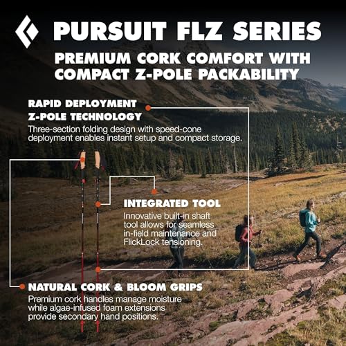 Adjustable Trekking Poles with Natural Cork Grips - Black Octane Variant, 100-125cm