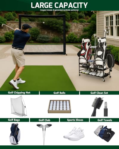 Mythinglogic 2-Bag Golf Organizer with Club, Shoe & Accessories Storage - Versatile Golf Equipment Rack