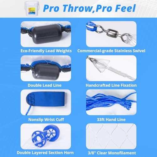 8ft Radius Fishing Cast Net - Eco-Friendly Lead Weights, ProCast Series