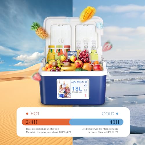 LifeBROS Blue 19qt Insulated Cooler with Ice Packs - Keeps Food & Drinks Cold