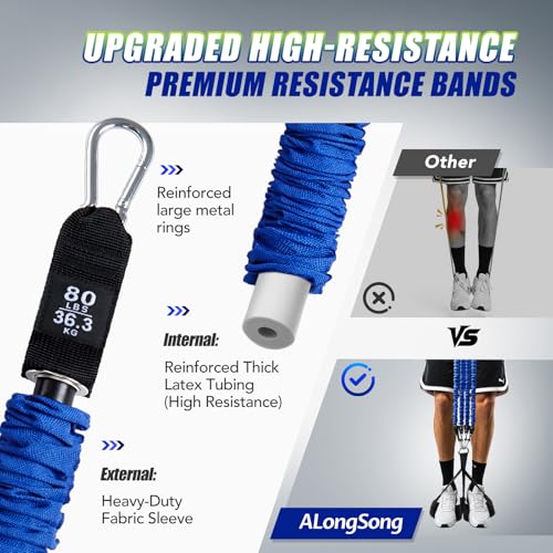 Pull Up Assistance Bands Set with Foot Support Pedal - 5 Resistance Bands 80LBS Blue