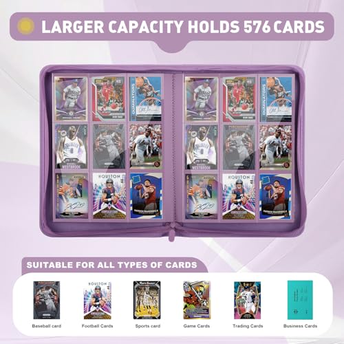 Trading Card Binder 9-Pocket Organizer with 360 Capacity - Purple