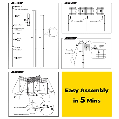 4-Way Volleyball and Badminton Net Set with Accessories for Backyard & Beach