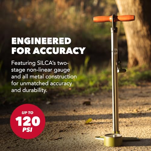 Bike Floor Pump with Steel Construction & Wood Handle, 120 PSI - Universal Compatibility