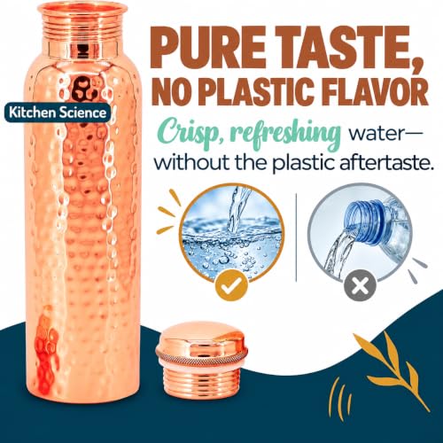 Set of 2 Hammered Copper Water Bottles 34oz with Canvas Carry Bag Leak-Proof