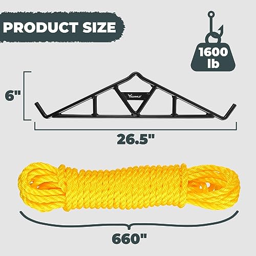 Heavy Duty Game Hanging Gambrel & Hoist Kit with Pulleys & Rope - 1600 LB Capacity