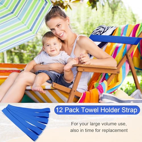 Jexine 12 Pcs Blue Towel Bands Clips for Beach & Cruise - Stretchable Chair Straps