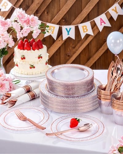 Ciaell 350 Piece Rose Gold Plastic Plates Party Set for Weddings & Events