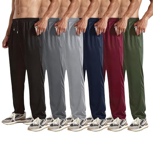 Men's Lightweight Quick Dry Joggers with Pockets - Open Bottom Athletic Pants XX-Large - Black/L Gray/D Gray/Navy/Maroon/Green