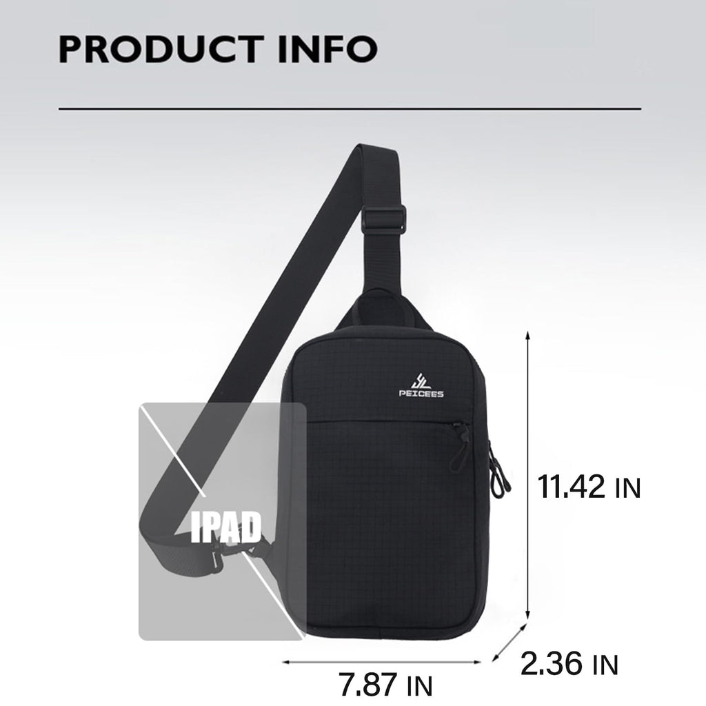 Peicees Small Sling Bag for Women Men Trendy Casual Phone Chest Bag Waterproof Crossbody Daypack, Black