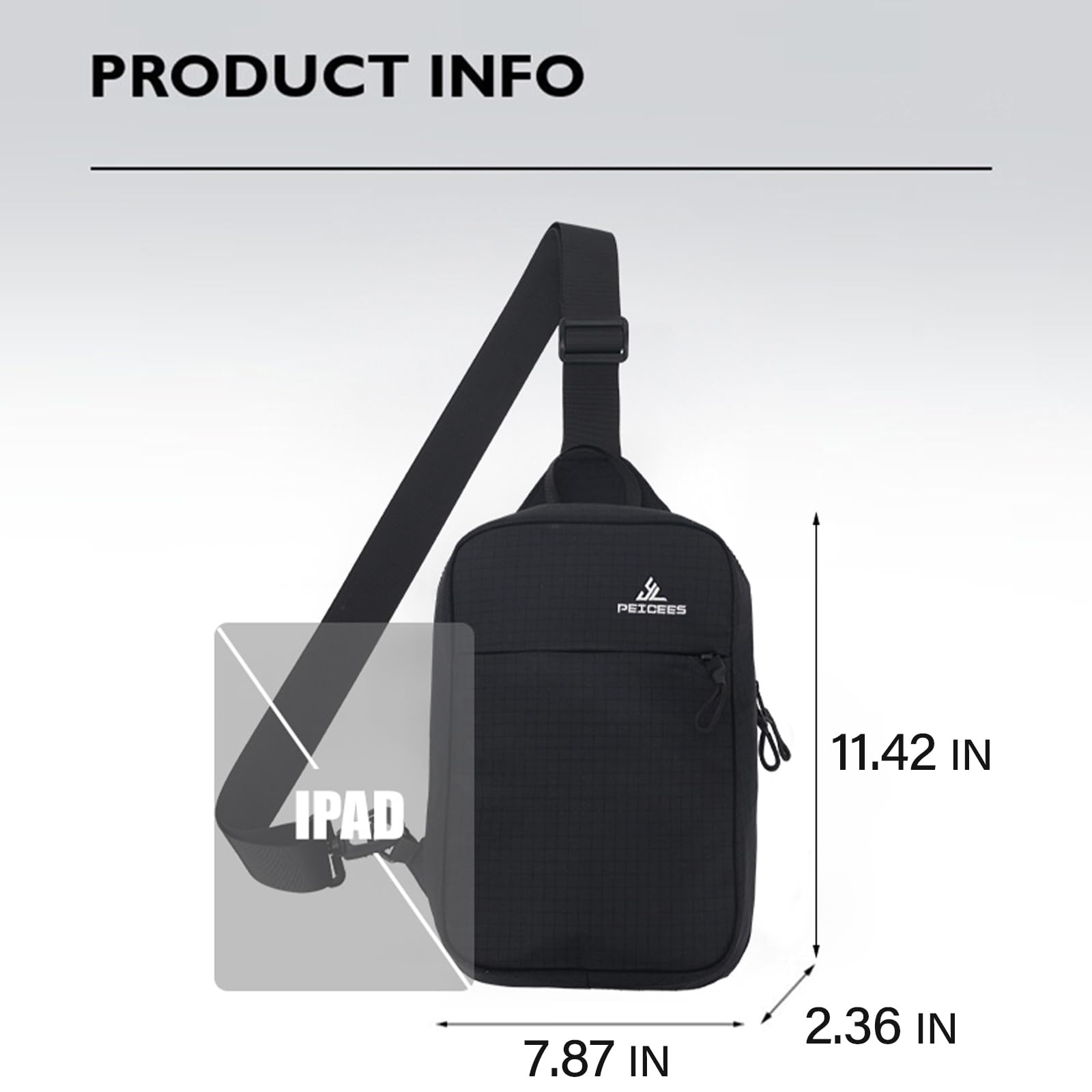 Peicees Small Sling Bag for Women Men Trendy Casual Phone Chest Bag Waterproof Crossbody Daypack, Black