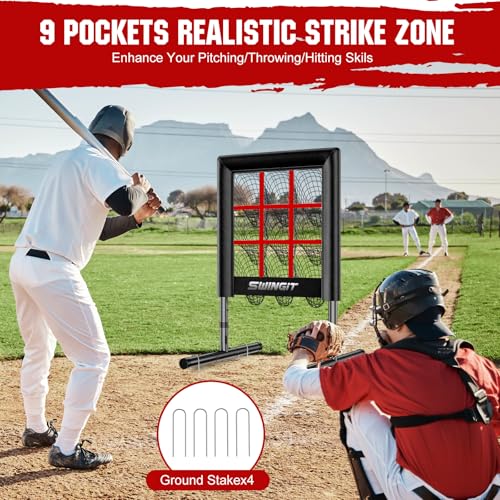 Heavy Duty Baseball Pitching Net with Strike Zone - Black, Adjustable Height