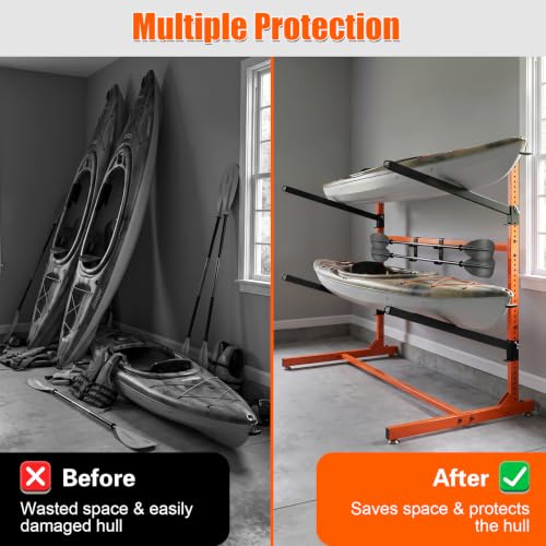 2-Level Kayak Storage Rack Freestanding No Drilling Upright Garage