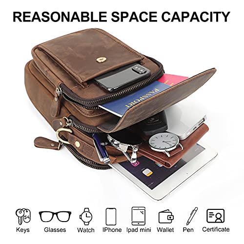 Augus Genuine Leather Small Messenger Bag Purse for Men - Brown