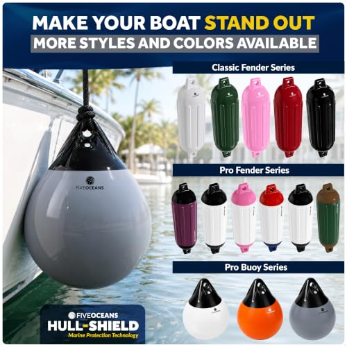 Five Oceans 12x15 Inch Boat Buoy 2-Pack Gray & Black Marine-Grade Vinyl with Ropes & Pump