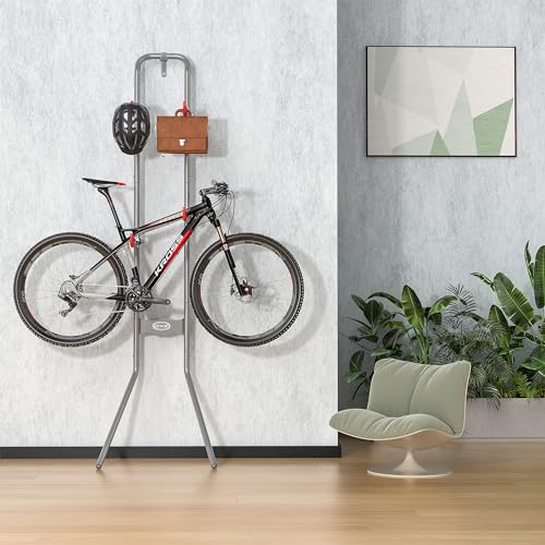 Vertical Bike Rack for 2 Bicycles - Slim Wall Leaning Storage with Adjustable Arms - Silver