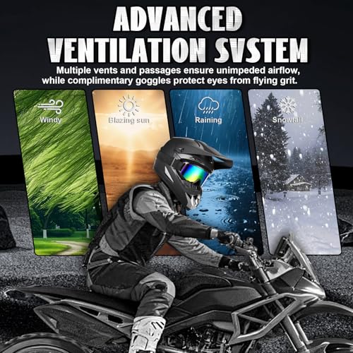 Black Medium Full Face Dirt Bike Helmet DOT Certified ATV Kit with Goggles Gloves & Mask