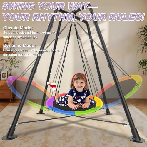 Multicolor 35-Inch Saucer Swing Set with Stand for Kids and Adults