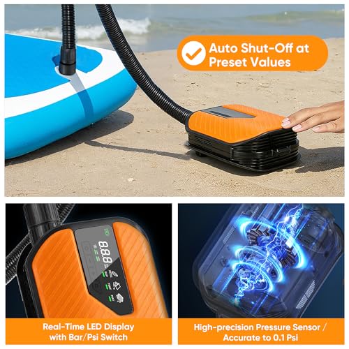 Steelite Portable Electric Paddle Board Pump Yellow 50PSI High Pressure SUP Inflator