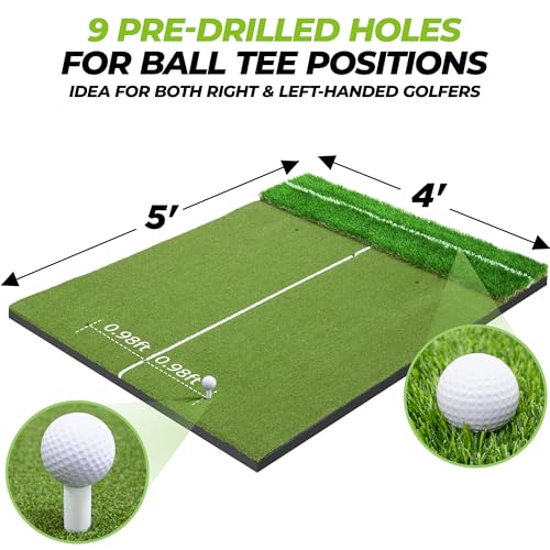 Golfguru 5' x 4' Dual Turf Golf Hitting Mat with Alignment Aid - Standard 16mm