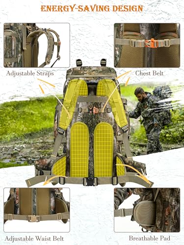 Tree Variation 60L Hunting Backpack for Men Large Capacity Camouflage Pack with Rain Cover