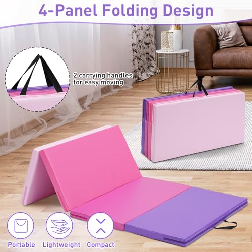 Oneofics Pink Gradient Kids Gymnastics Tumbling Mat 3x6FT 2-Inch Folding Exercise