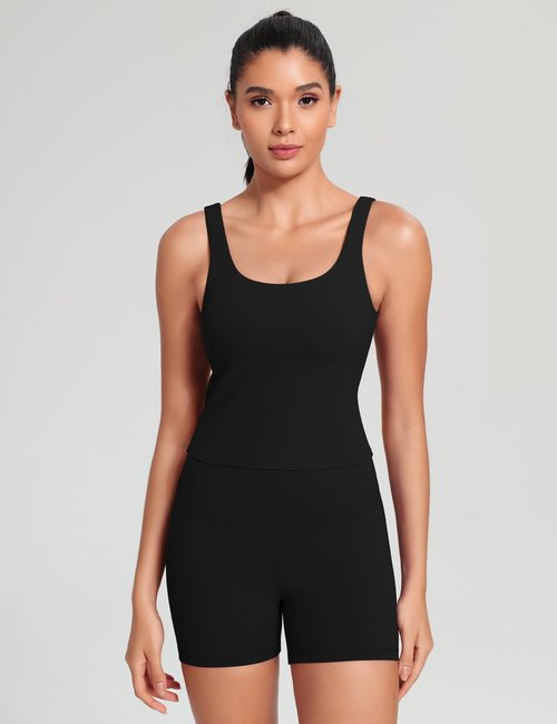 HeyNuts Zeal Bra - Women's Longline Scoop Neck Sports Bra | U-Back Yoga Crop Top, Padded A-D Cups