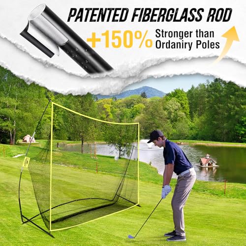 PodiuMax Yellow 10x7ft Golf Practice Net with Noise-Reducing Silk Target, Stable & Durable for Backyard & Indoor Golf Training