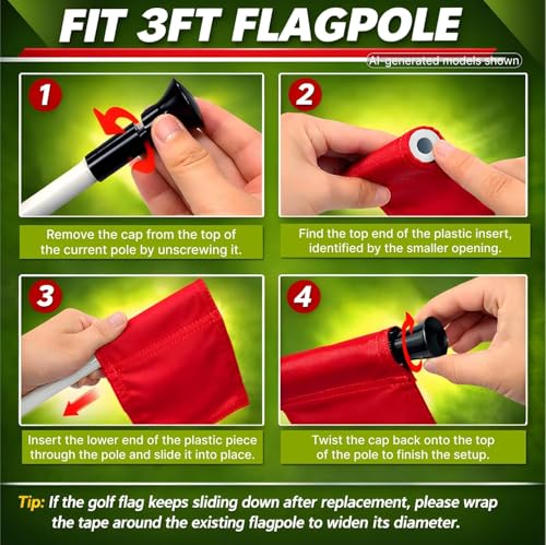 Golf Flags Set of 4 - 8x6 Inches Solid Polyester Flags for Putting Green & Backyard Practice
