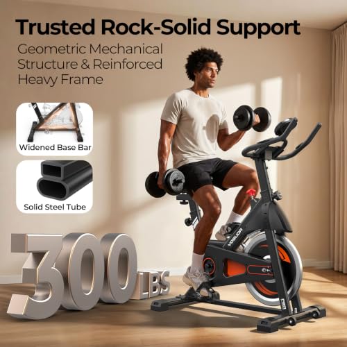 YOSUDA PRO Magnetic Exercise Bike Silver-Orange, 350 lbs Capacity
