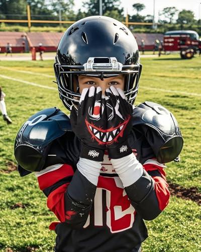 Pixel Panda Youth Football Gloves Black Size M - Non-Slip Grip for Kids