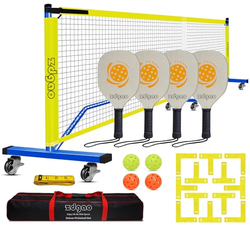 Zdgao Blue 22FT Portable Pickleball Net Set with Wheels & 4 Paddles - Indoor & Outdoor