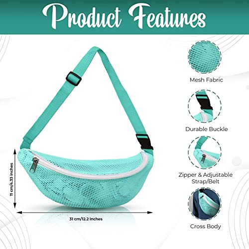 Pale Blue Beach Mesh Fanny Pack Waterproof Breathable Waist Bag for Travel & Outdoor Sports